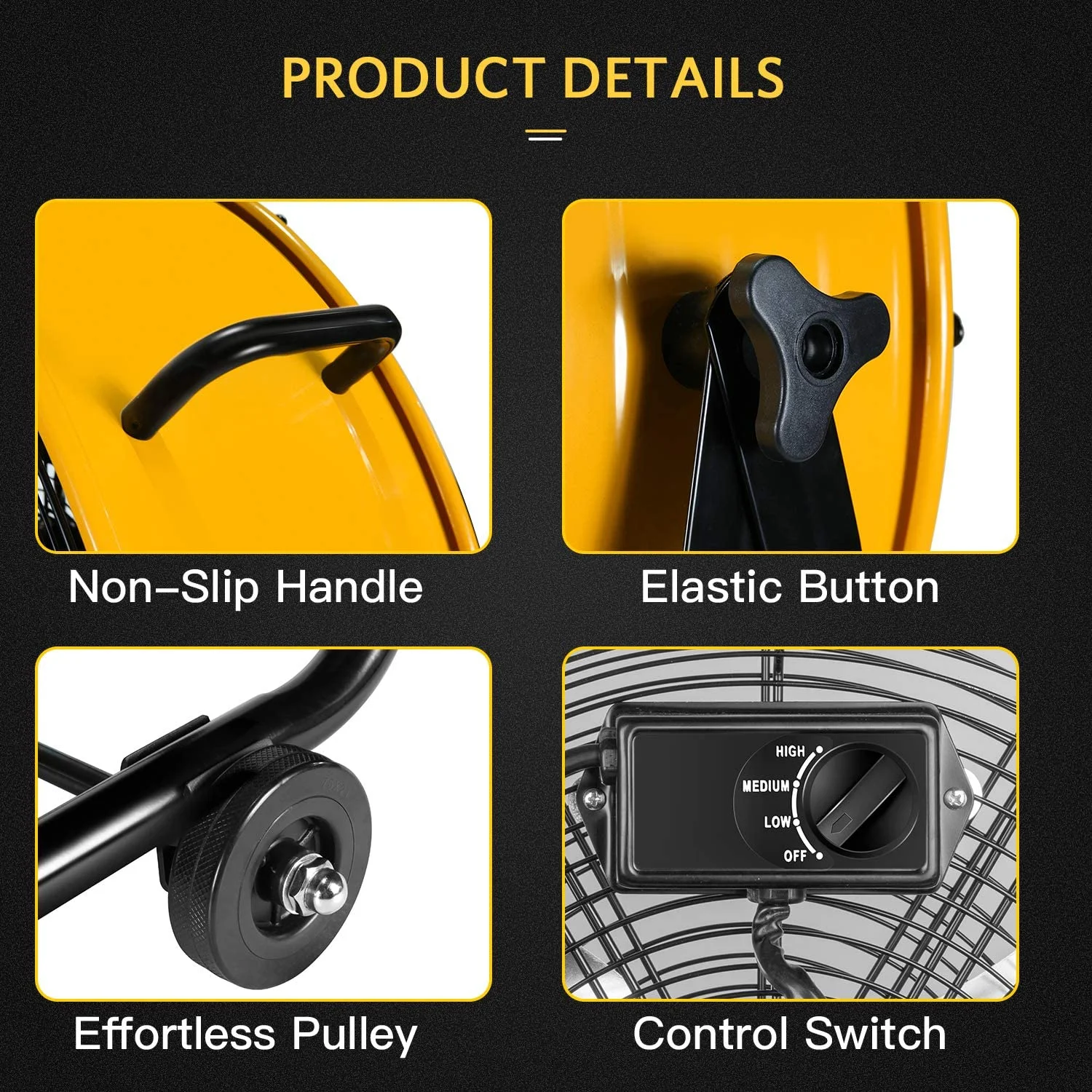 Simple Deluxe 30'' Heavy Duty Metal Industrial Drum Fan, 3 Speed Air Circulation for Warehouse & Greenhouse,Yellow