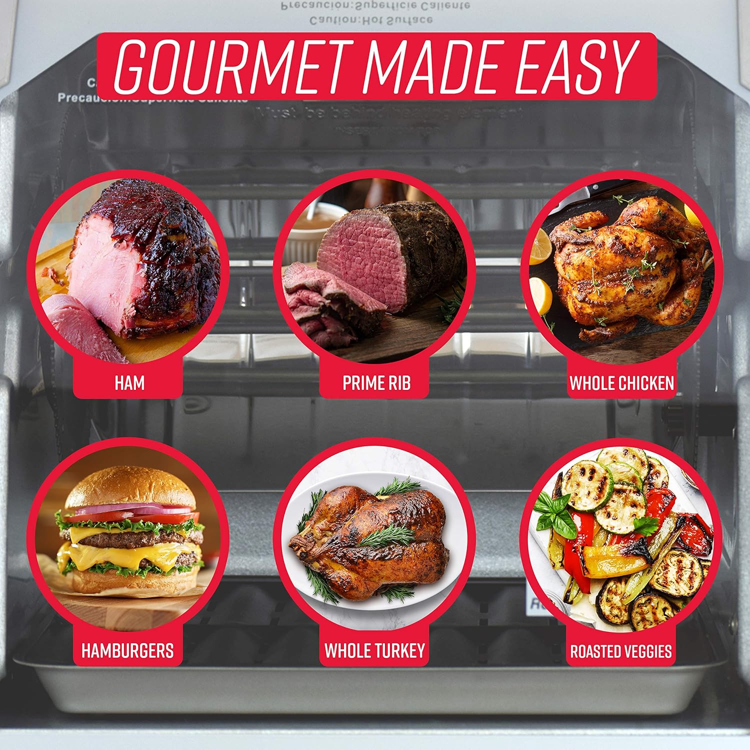 Ronco Showtime Large Capacity Rotisserie & BBQ Oven Platinum Edition, Digital Controls, Perfect Preset Rotation Speed, Self-Basting, Auto Shutoff, Includes Multipurpose Basket