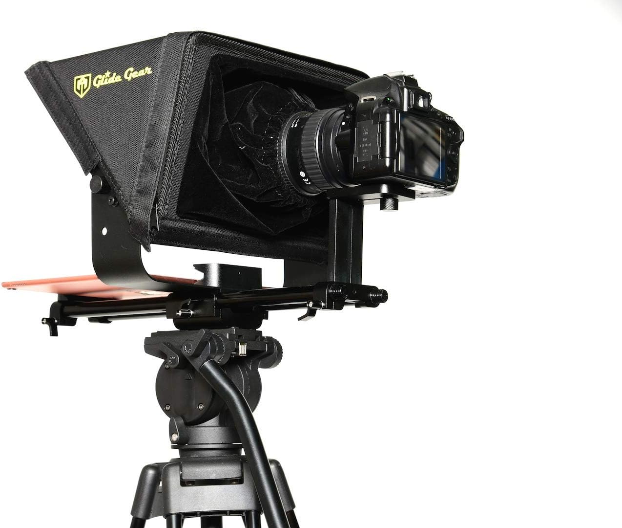 Glide Gear TMP 500 Universal Video Camera Tripod Teleprompter 15mm Rails w/ Carry Case