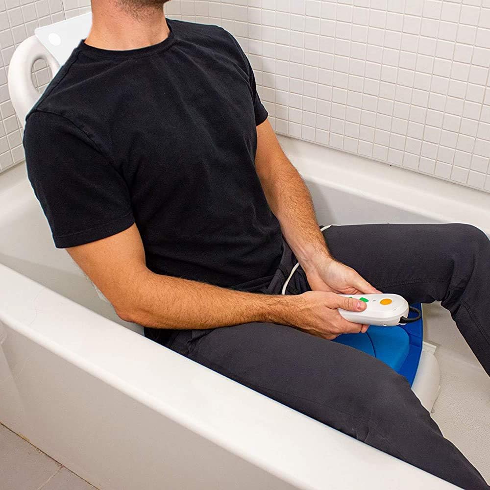 Tranquilo Premium Electric Bath Lift with Padded, SAFESWIVEL Rotating SEAT and Electric Recline. 300lb. Lifting Capacity and Extra High Lifting Range up to 21.5 inches.