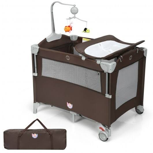 5-in-1 Portable Baby Beside Sleeper Bassinet Crib Playard with Diaper Changer-Beige | Costway