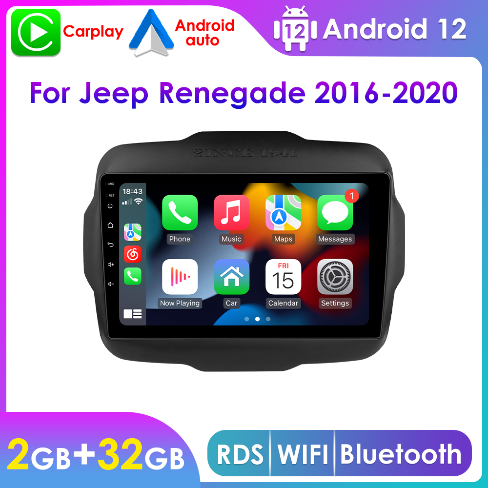 9" Android 12 GPS Navigation Wifi Car Radio Stereo Head Unit 2+32GB Carplay For Jeep Renegade 2016 2017 2018 2019 2020