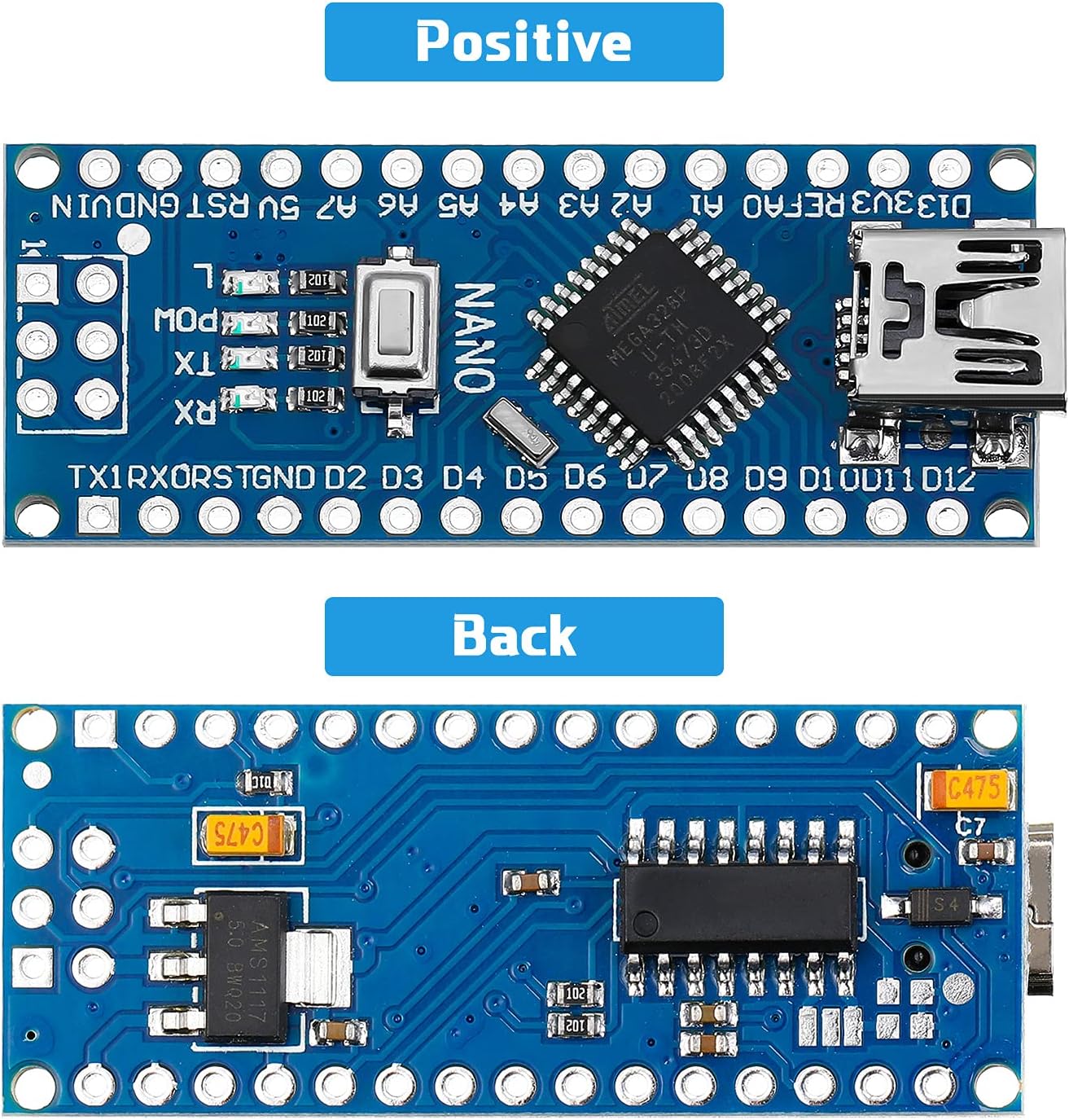 Weewooday 6 Pieces Nano Board V3.0 ATmega328P Without Cable Compatible with Arduino Nano V3.0 with Pin Headers Pin Unsoldered