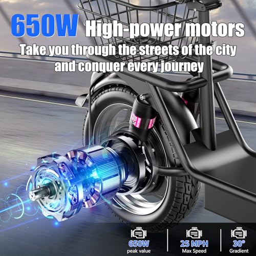 Electric Scooter for Adults, 500W Motor, 20-25 MPH and 20-30 Miles Long Range, 14" Foldable Commuting Electric Scooter with Seat and Basket/Box, Ample Storage for Pet & Cargo