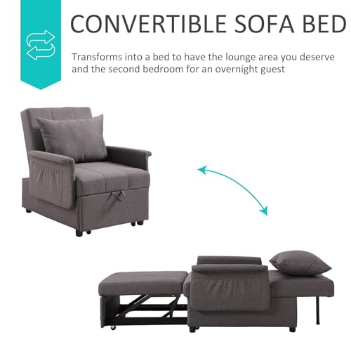 Chair Beds Sleeper 3-in-1 Use, Pull Out Sleeper Chair Bed, Convertible Chairs into Beds with Adjustable Backrest, Side Pockets and Pillow, Sleeper Couch Bed for Small Living Room,PU Leather