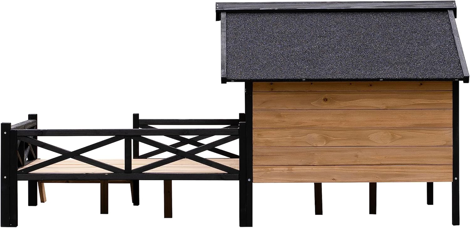 Rustic Wooden Dog Kennel with Porch: Outdoor Cabin Style - Easy Assembly, Kiln-Dried Fir Wood, Waterproof Paint - Quality Construction,Graphic Assembly Guide Included