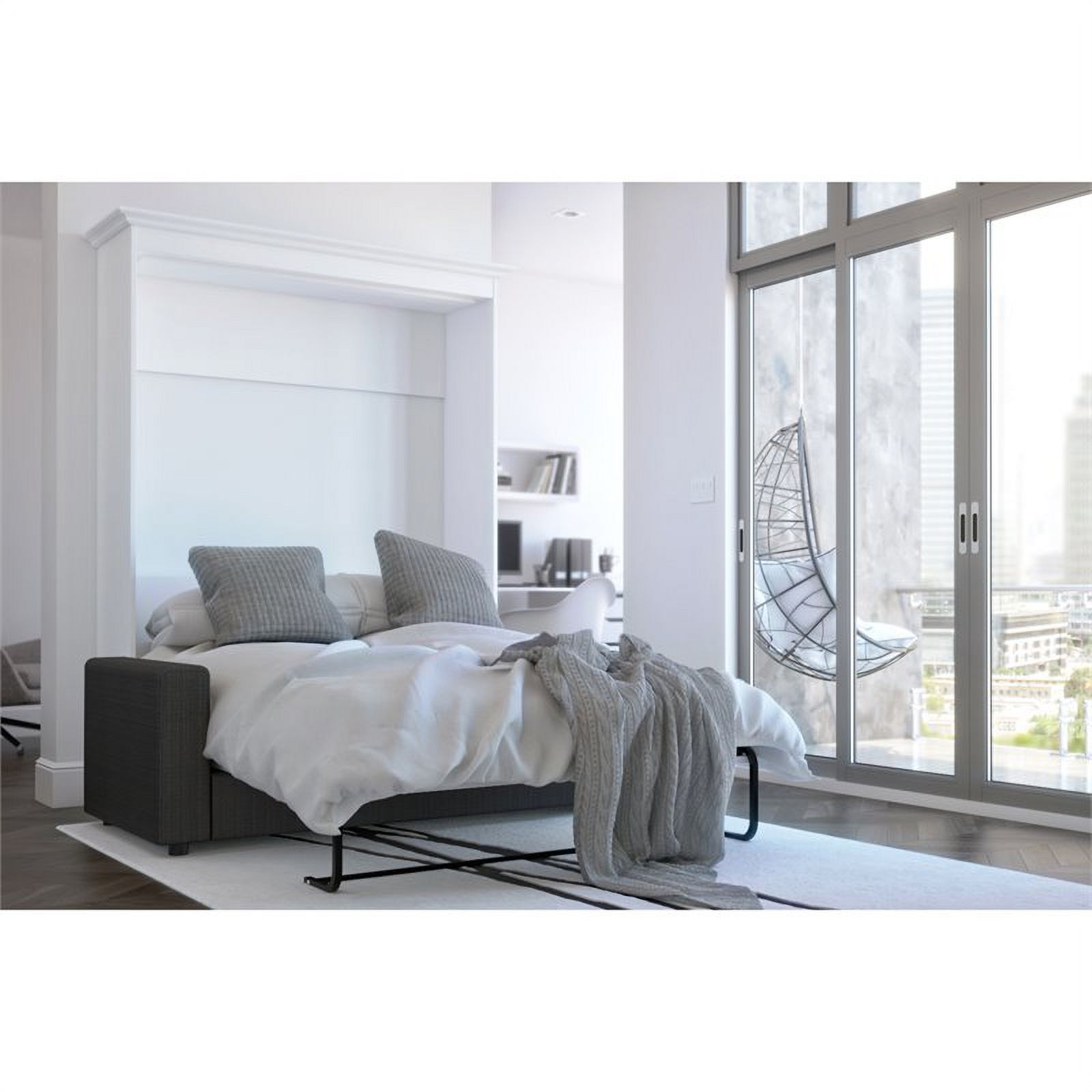 Atlin Designs 73"W Contemporary Wood Full Murphy Bed with Sofa in White/Gray