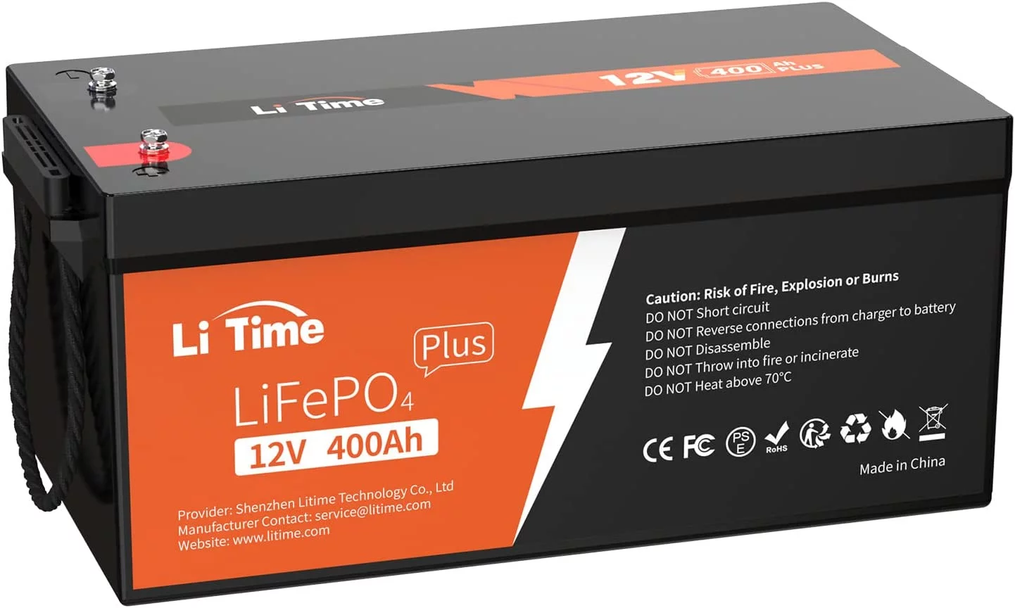 LiTime 12V 400Ah Lithium Battery, 3200W Max. Load Power LiFePO4 Battery with 250A BMS, 5120Wh Usable Energy for RV, Home Solar System - Curated Treasures Market