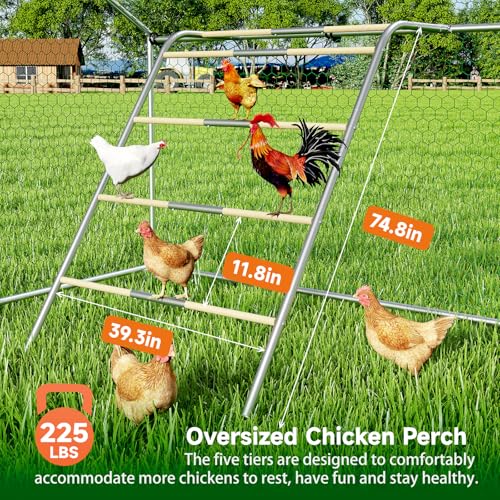 Large Metal Chicken Coop, Chicken Run Poultry Cage Hen with Water-Resident and Anti-UV Cover for Duck Rabbit House Outdoor Walk-in Chicken Pen for Yard, Dome Roof(10’ W x 19.7’ L x 6.4’ H)