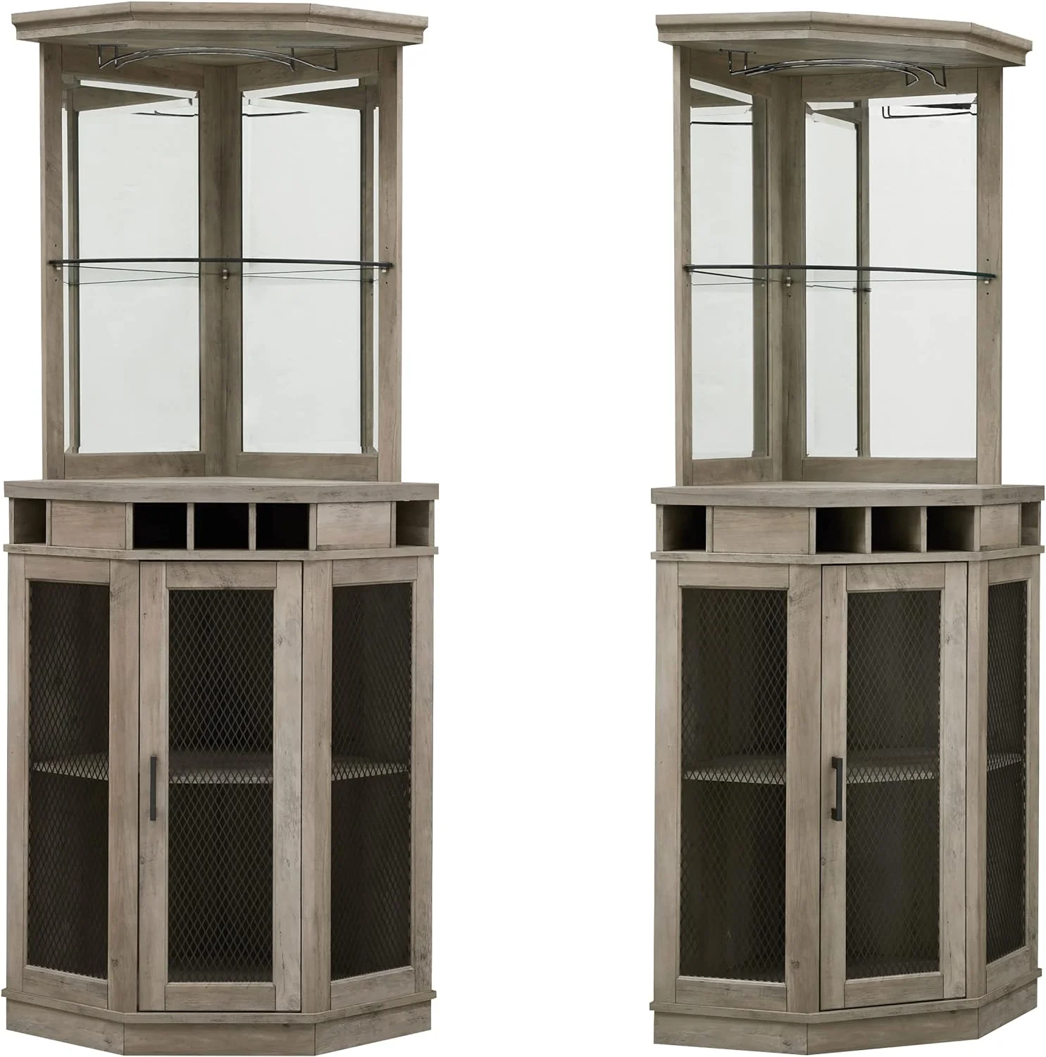 Stone Grey Corner Bar Unit 73" With Built-In Wine Rack And Lower Bar Cabinet For Liquor And Glasses | Storage