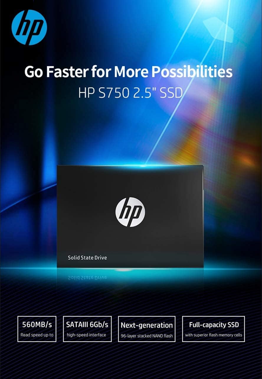 HP S750 3D NAND TLC 1TB Internal PC SSD - SATA III Gb/s, 2.5", Up to 560 MB/s - 16L54AA#ABA