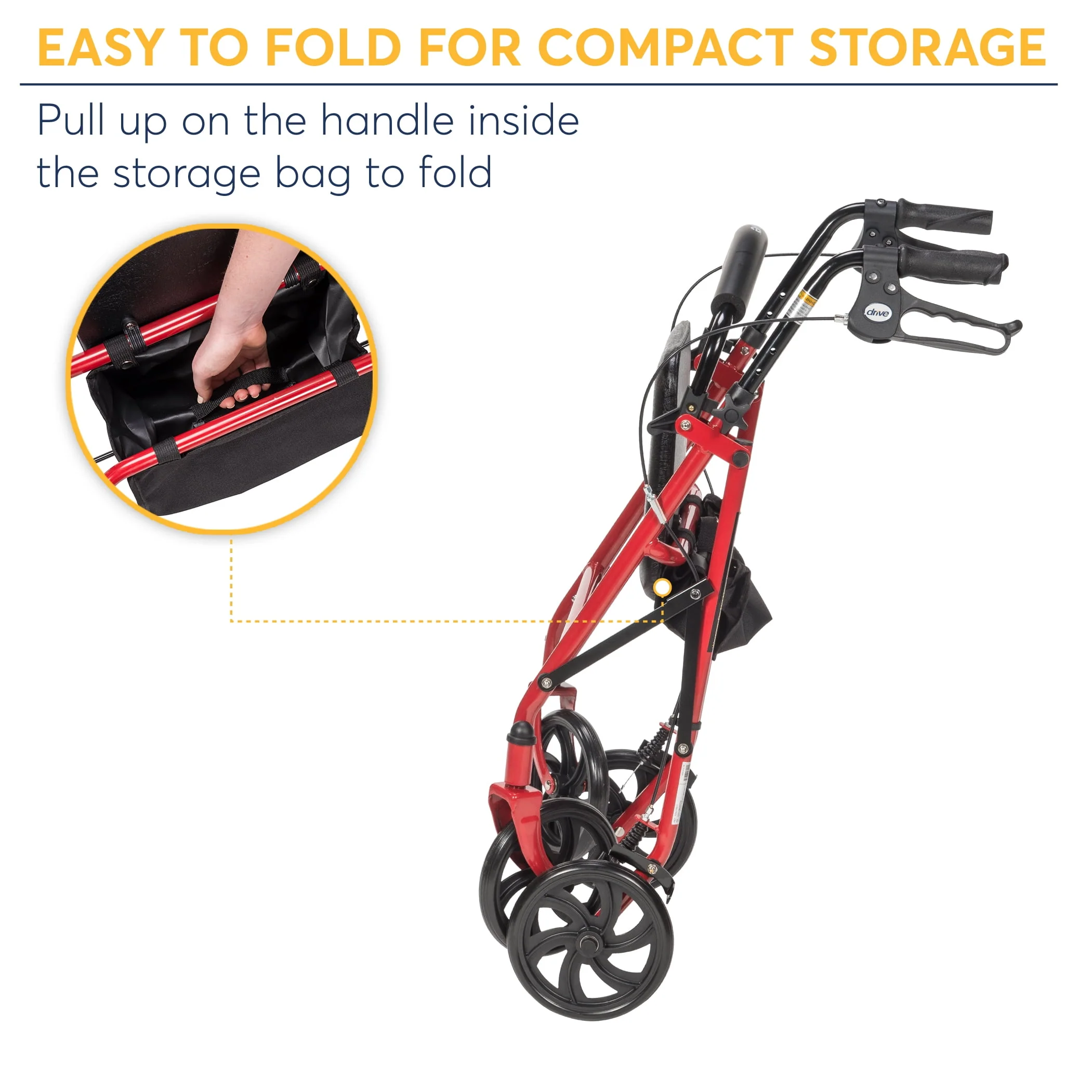 Drive Medical 10257RD-1 Durable 4-Wheel Rollator with 7.5 Casters, Red
