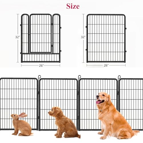 Dog Playpen, 32inch 10 Panels Outdoor Dog Fence Indoor Dog Pen Anti-Rust Pet Puppy Pen Dog Exercise Pen with Lock for Medium Small Dogs, Portable Pet Fence for Yard RV Camping