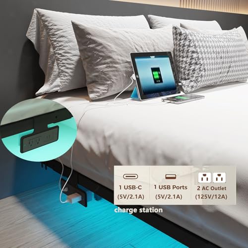 Floating Bed Frame Queen Size with LED Lights, Metal Platform Bed Frame, No Box Spring Needed, Easy Assembly, (Queen)