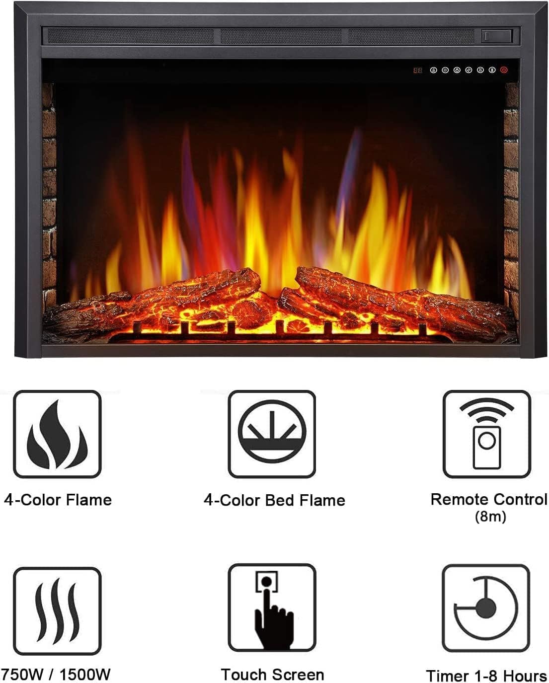 Antarctic star Electric Fireplace Insert, Freestanding & Recessed Electric Stove Heater, LED Adjustable Flame with Burning Fireplace Logs Touch Screen, Remote Control, Timer, 750W-1500W (39‘’)