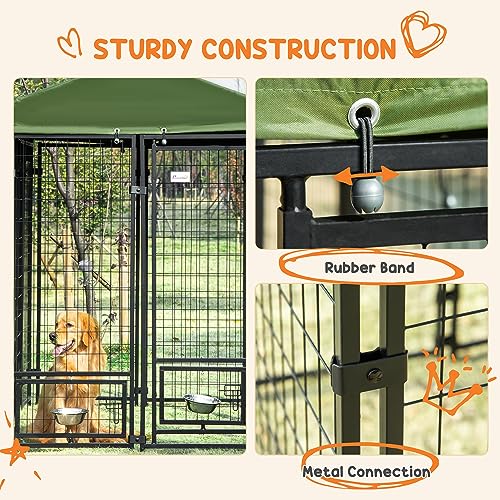 PawHut 4.6' x 4.6' x 5' Dog Kennel Outside, Welded Wire Outdoor Dog Kennel Run with Waterproof & UV Resistant Cover, for S&M Breeds, Chickens, Ducks, Black