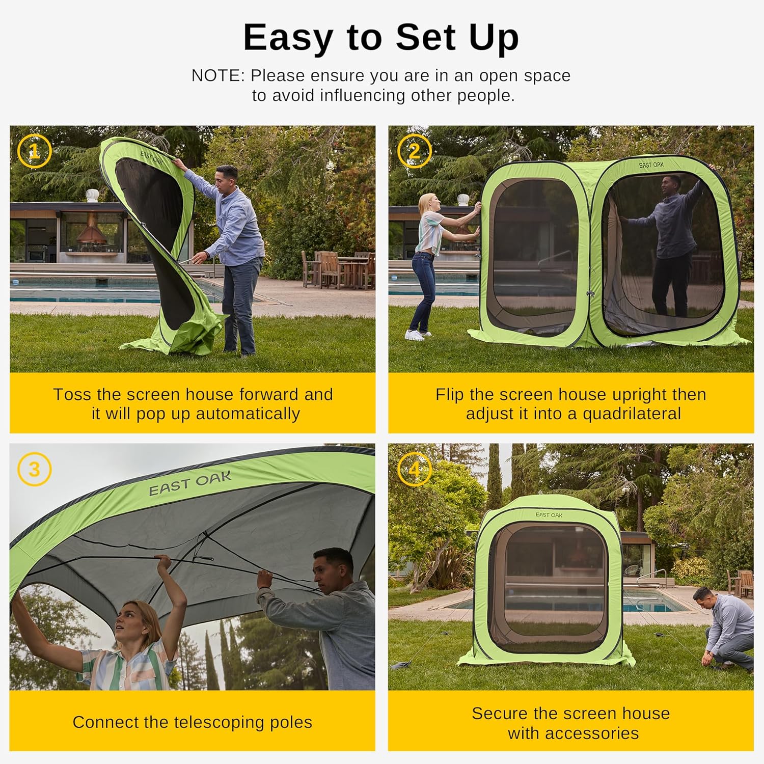 EAST OAK Screen House Tent Pop-Up, Portable Screen Room Canopy Instant Screen Tent 6 x 6 FT with Carry Bag for Patio, Backyard, Deck & Outdoor Activities, Light Green