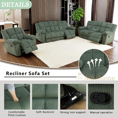 A Ainehome Manual Recliner Sofa Set, Corduroy Recliner Chair, Modern Loveseat Sofa, Modern Reclining Sofa Couch and Recliner Couches for Living Room/Office(Sofa, green)