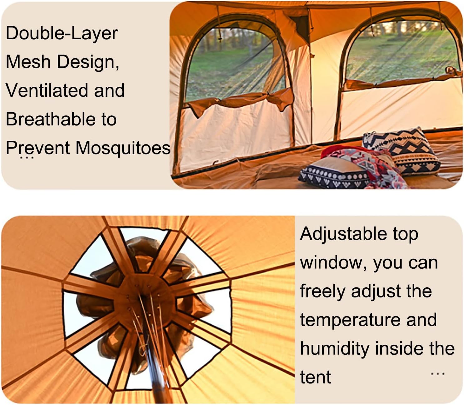 Outdoor Waterproof Cotton Canvas Tent, 4 Season Family Camping Bell Tent 8-10 Person with Stove Jacks for Glamping and Festivals and Human Shelter for Inhabiting or Leisure (Beige)