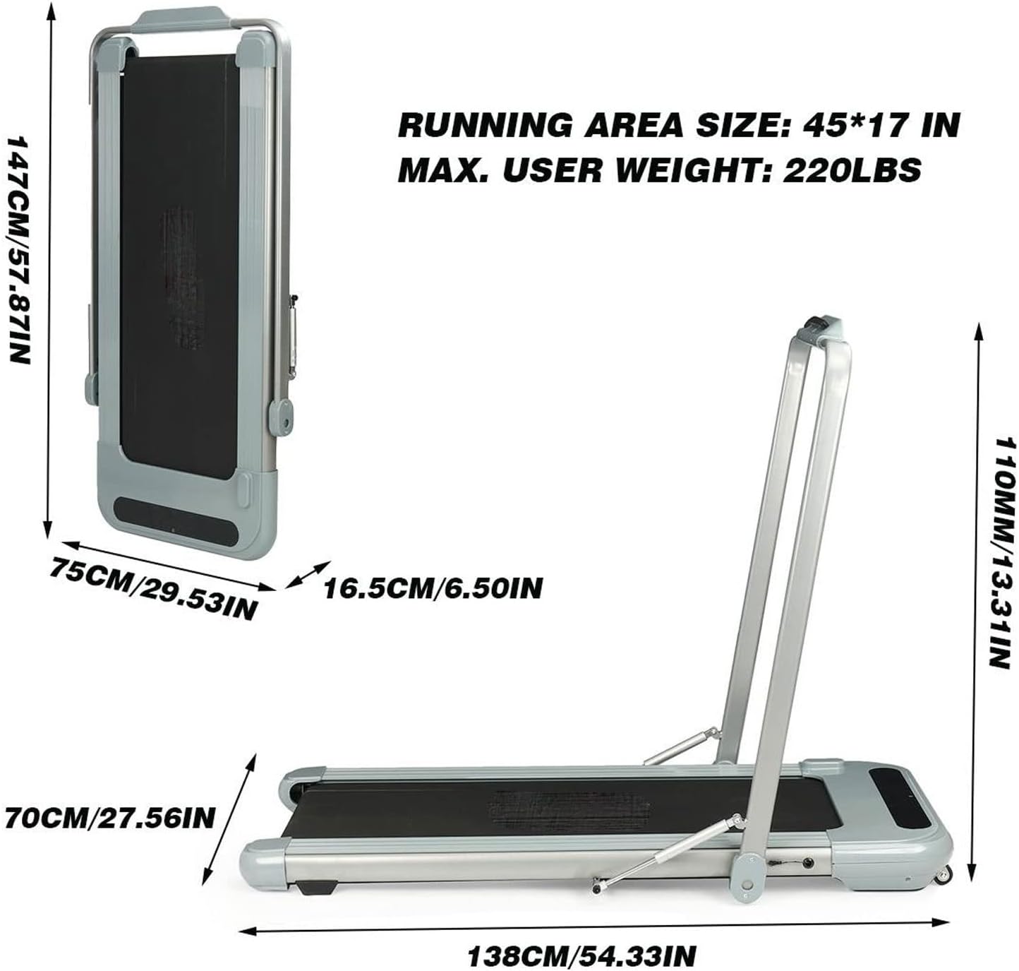 Treadmills 2 in 1 6km/h Electric Treadmill Remote Control Motorized Folding Running Machine Walking Pad Fitness Equipment for Home Office