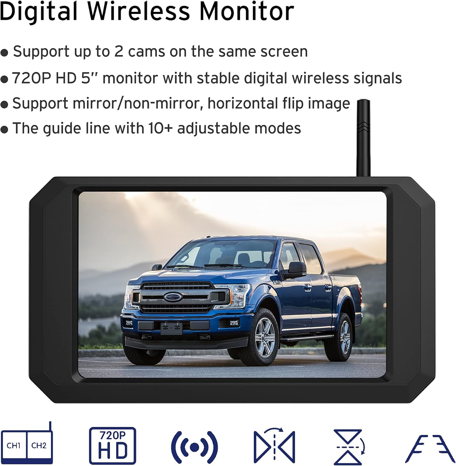 Wireless Backup Camera Monitor: Digital Vehicle Backup Cameras + 5 inch HD Monitor Waterproof Night Vision, Rear Wireless Camera for Car RV SUV Trailer