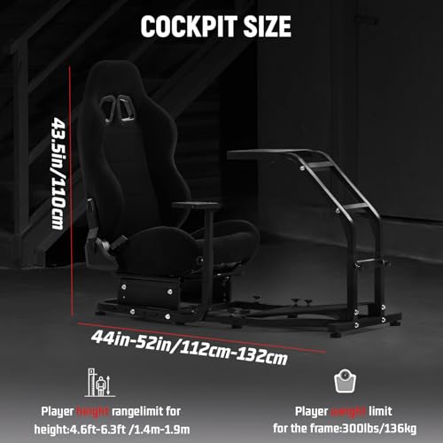 Dardoo G29 Racing Simulator Cockpit with Adjustable Race Seat Fits for Logitech G920 G923, Thrustmaster T150 T300RS GT Racing Steering Wheel Stand, Not Included Wheel Shifter and Pedals