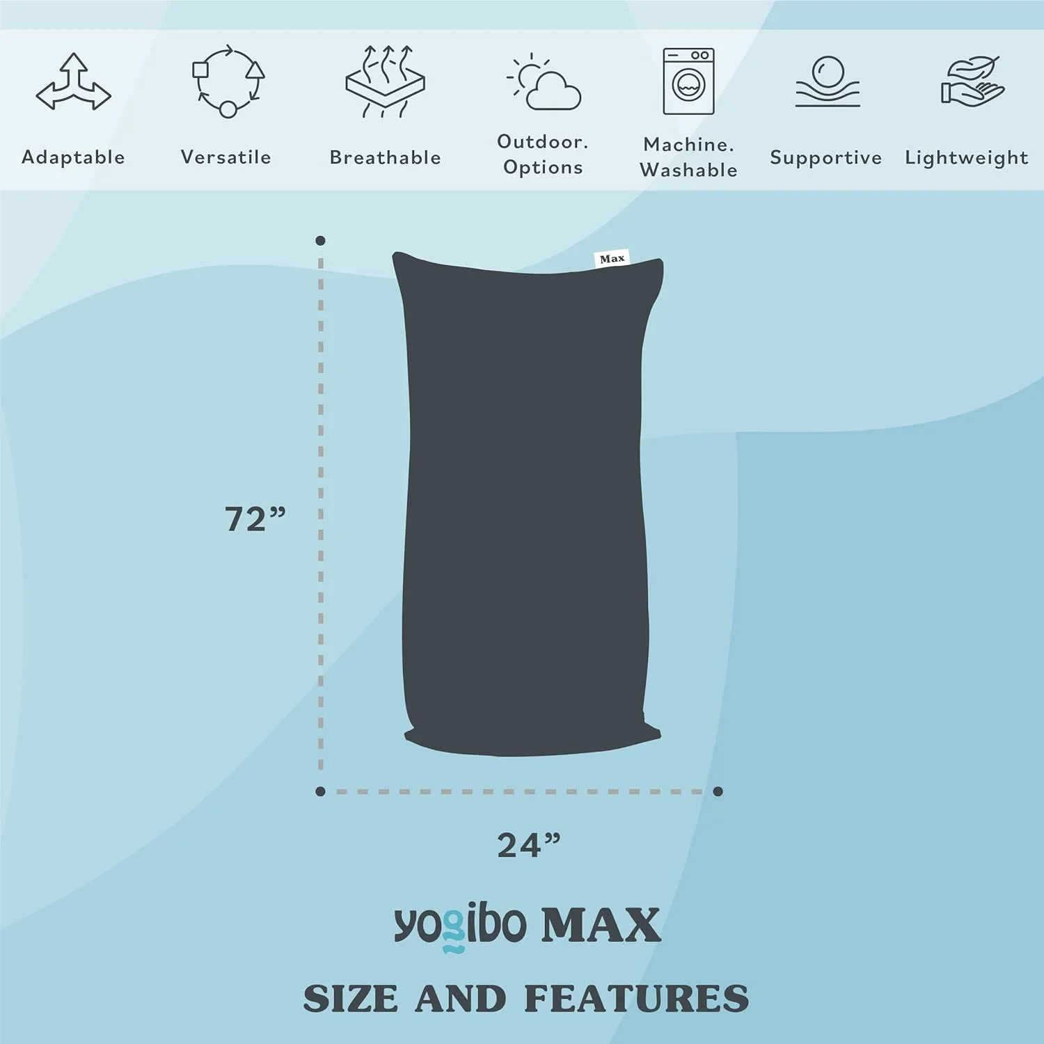 Max 6 Foot Big Giant Large Adult Bean Bag Chair, Huge Jumbo Oversized Massive Beanbag Bed Couch Sofa Sack, Comfy Plush Soft Sensory, Washable Cover, Dark Grey