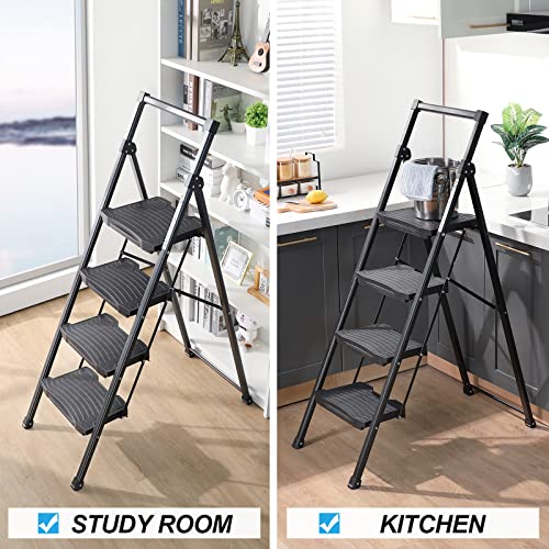 KINGRACK 5 Step Ladder with Tool Platform, Sturdy Step Stool with Handrail, Folding Steel Ladder with Wide Pedal, Safety Ladder for Adults Home Outdoor Painting Garage