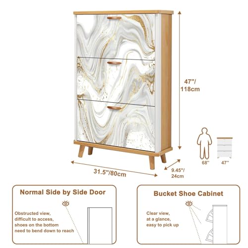 Shoe Cabinet with 3 Flip Drawers Luxury art Eastern style Golden swirl artistic Painter uses vibrant Wooden Shoe Storage Cabinet Boho Freestanding Hidden Shoe Rack Slim Shoe Organizer for Entryway