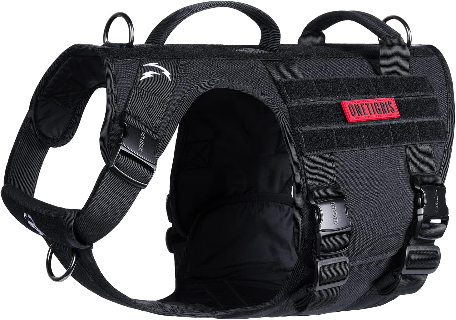 OneTigris Full Metal Buckled Tactical Dog Harness for Large Dogs No Pull Dog Harness Vest with Hook & Loop Panels, Military/K9 Adjustable Easy to Put On Dog Vest Dog for Walking Hiking Training