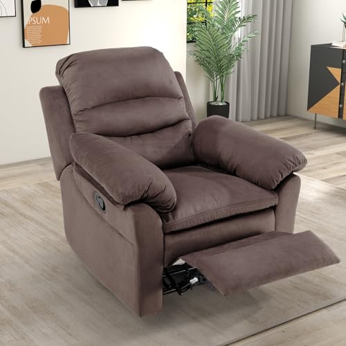 Manual Recliner Chair, Breathable Fabric Cloth Recliners with Padded Backrest and Armrests, Single Overstuffed Reclining Sofa for Living Room Bedroom