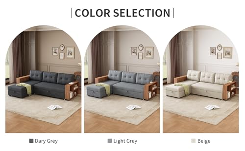 Ball & Cast 81.5'' L-Shape Convertible Sleeper Sofa,Sectional Living Room,with Pull Out Bed and Storage Recliner,Reversible Couch for Bedroom,Office, Dark Grey