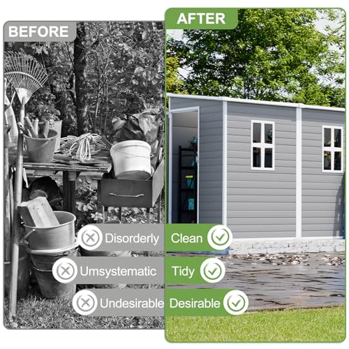 8x6x7 FT Resin Storage Shed, Waterproof Outdoor Storage Shed w/Floor, 2 Windows, Double Lockable Doors & Vents, Tool Shed for Patio Garden, Lawn, Backyard, Dove Grey