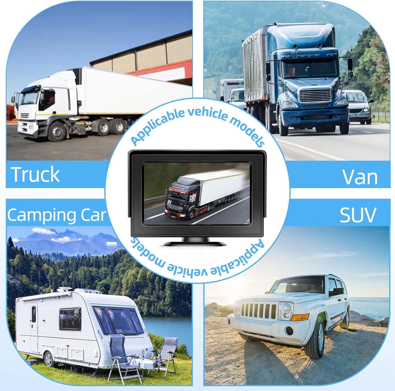 Wireless Backup Camera with Monitor Kit 4.3“ Reverse System HD 1080P Rear View Camera for Trucks, Van, Camping Car, SUV, Pickup, Waterproof Super Night Vision Grid Lines Reversing Automatic Display Pack of 2