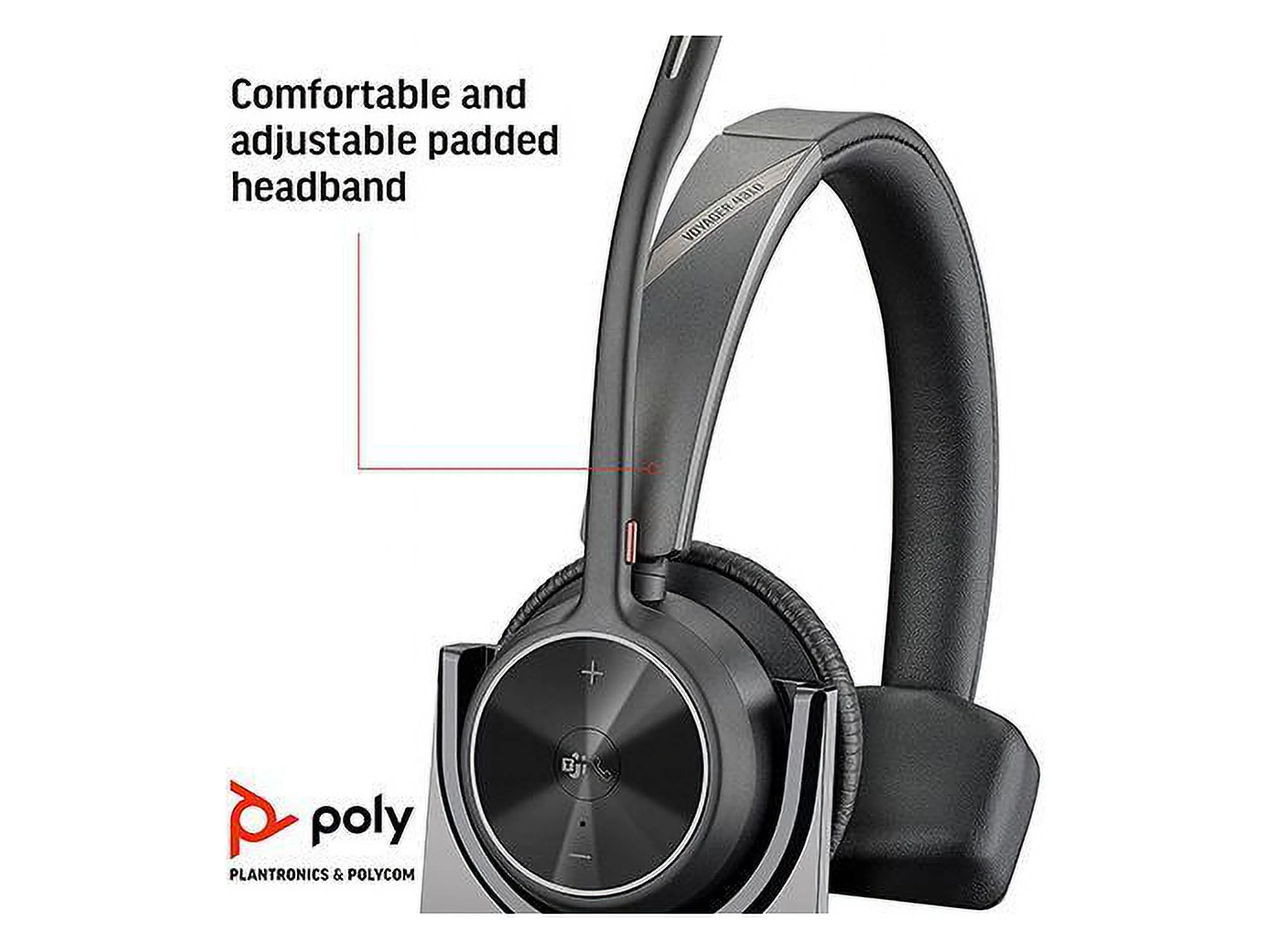 Poly - Voyager 4310 UC Wireless Headset + Charge Stand (Plantronics) - Single-Ear Headset- Connect to PC/Mac via USB-A Bluetooth Adapter, Cell Phone via Bluetooth-Works w/Teams (Certified), Zoom&More