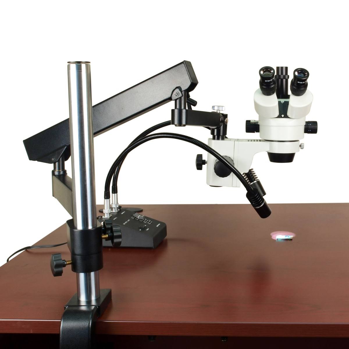 OMAX 7X-45X Zoom Trinocular Microscope on Articulating Arm Stand with 6W LED Dual Gooseneck Light