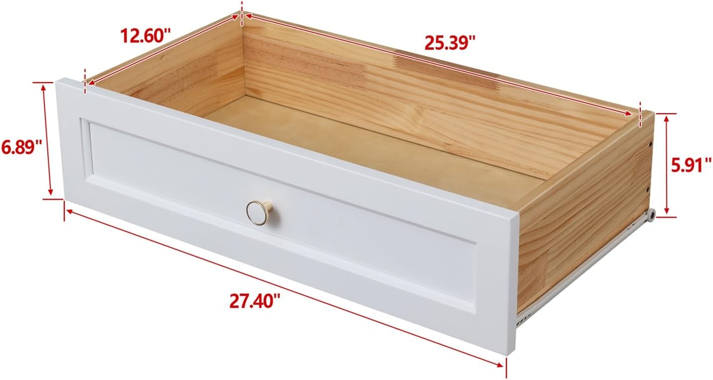 Drawer Dresser Bar, Solid Wood Spray-Painted Cabinet Lockers Buffet Server Console Table Lockers, Retro Round Handle, Applicable to The Dining Room, Living Room, Kitchen Corridor, White