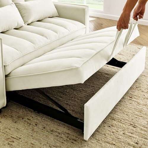 Convertible Sleeper Sofa Bed,3-in-1 Foldable Sofa Bed,Modern Velvet Futon Sofa Bed with Adjustable Back,Storage Bag & Pillow,Convertible Daybed,Couch Bed,Easy Assembly (Black White)