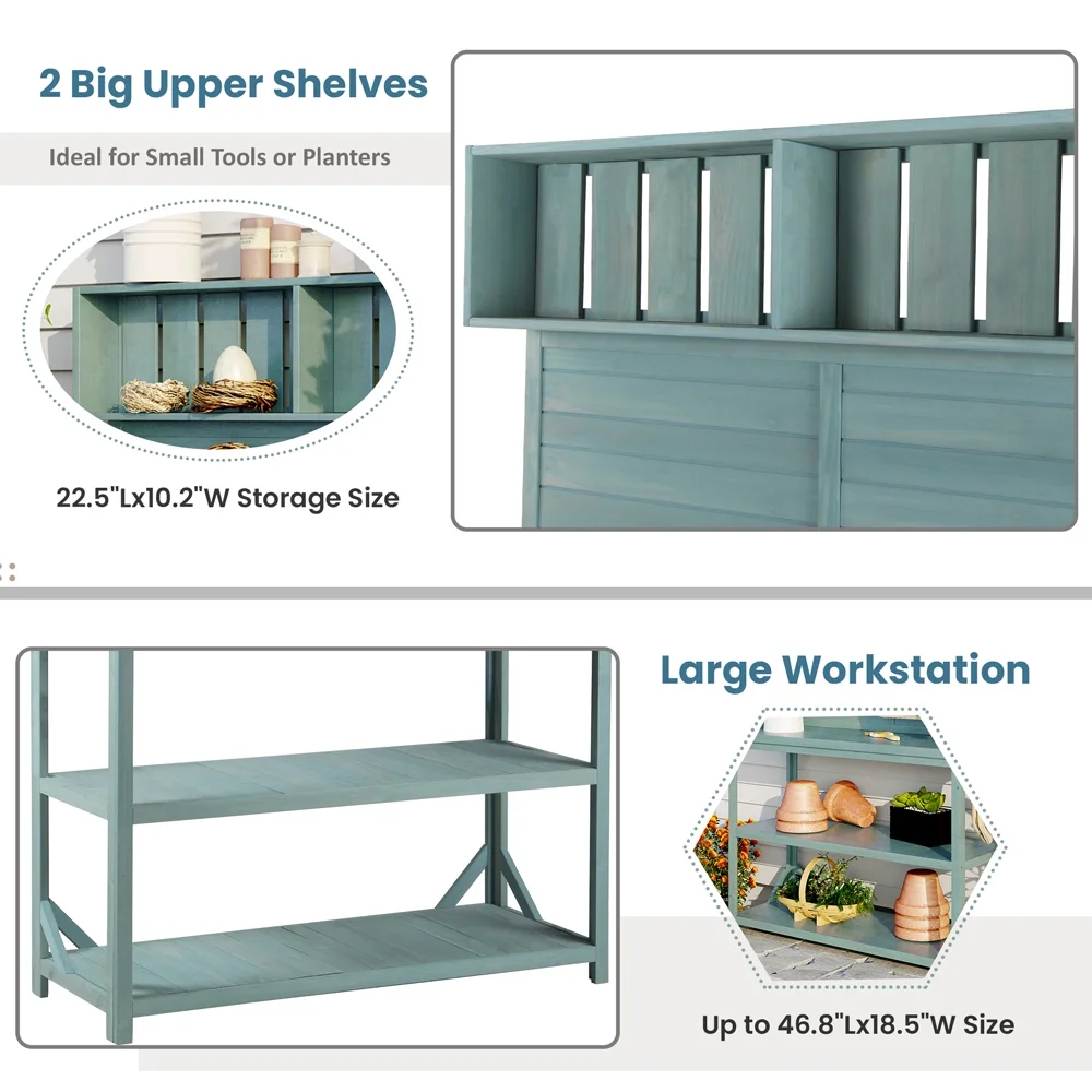 Yone jx je 65" Garden Potting Bench,Large Wooden Farmhouse Rustic Outdoor Potting Bench Table, Patio Workstation with 4 Storage Shelves and Side Hook for Garden Balcony Backyard,Green