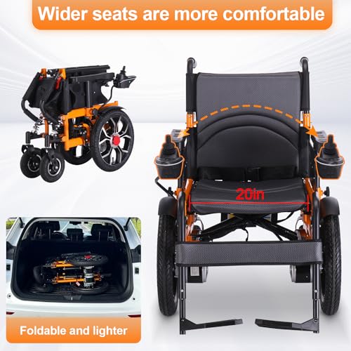 Foldable Electric Wheelchairs for Adults, All Terrain Heavy Duty Electric Wheelchair,Powerful Dual Motor Motorized Wheelchair for Seniors,Portable Folding Carry Wheelchair Supports up to 330 lbs
