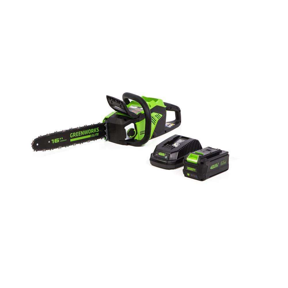Greenworks 16 in. 40V Battery Cordless Brushless Chainsaw with 6.0 Ah Battery and Charger
