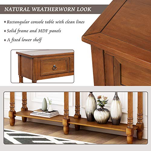 Merax (Antique Grey Wood Retro Console Table for Entryway Hallway Front Door Sideboard with Drawers and Bottom Shelf, Type 3