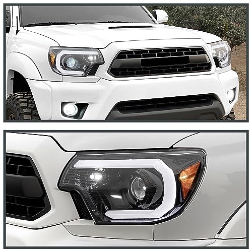 SPEC-D TUNING LED Light Bar Chrome Housing Clear Lens Projector Headlights Compatible with 2012-2015 Toyota Tacoma Left + Right Pair Headlamps Assembly