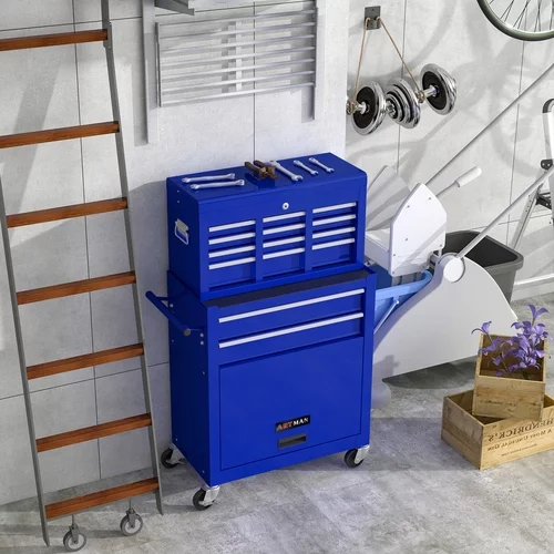 Rolling Tool Chest with Wheels and 8 Drawers, Detachable Large Toolbox Storage Cabinet with Lock,Locking Mechanic Tool Cart for Warehouse, Workshop,Garage,Blue