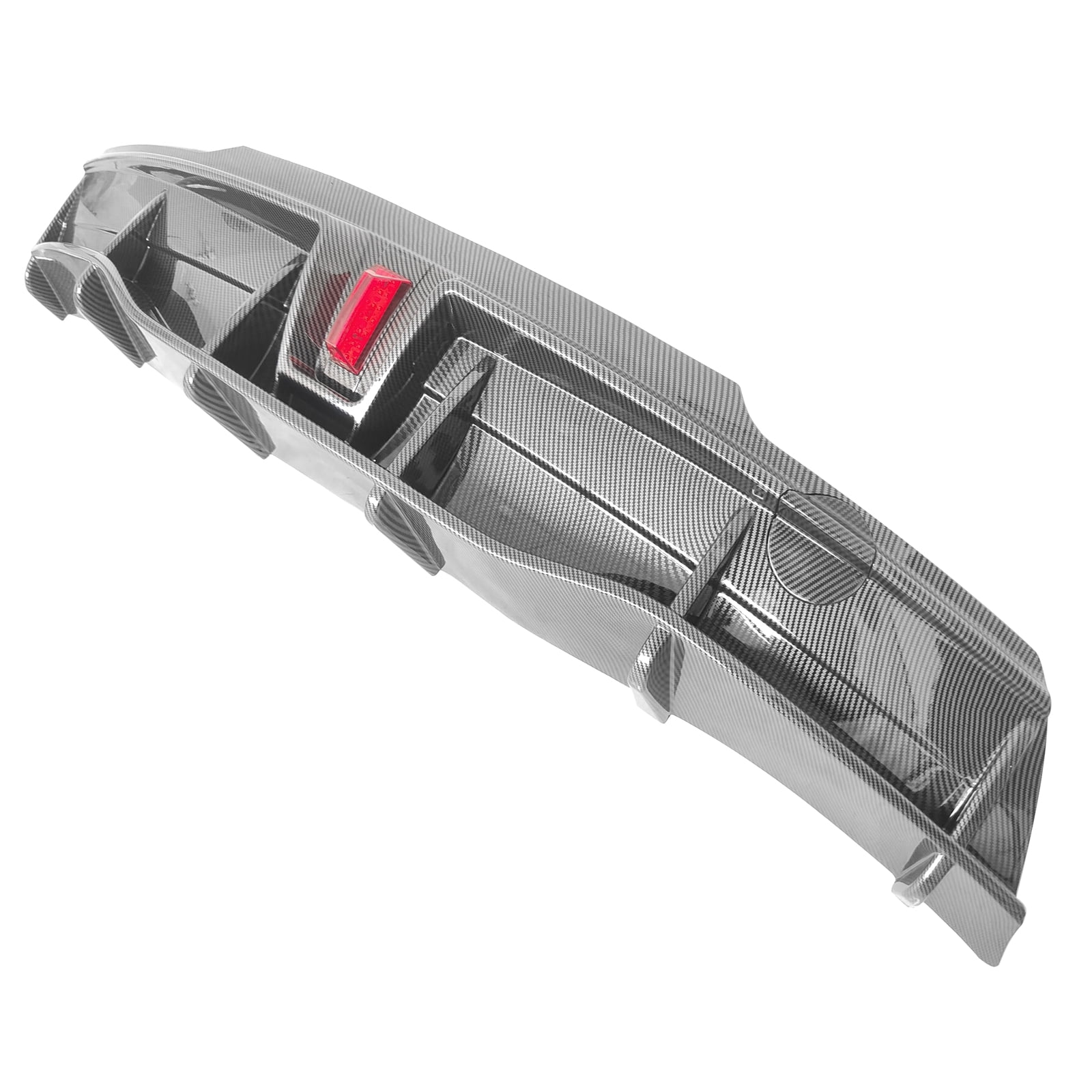 Ikon Motorsports Rear Diffuser Lip Compatible With 2020-2023 Tesla Model Y Sport 4-Door Carbon Fiber Print IKON Style PP Rear Lower Bumper Protector Lip With LED Lamp