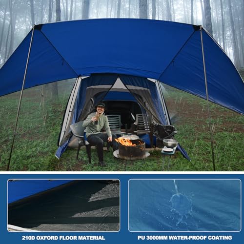 2in1 6-Person Huge SUV Tent Car Tailgate Tent with Porch, 10' x 10' Tent Attachment to SUV Car with 6' x 7' Screen Room Vestibule Awning Porch