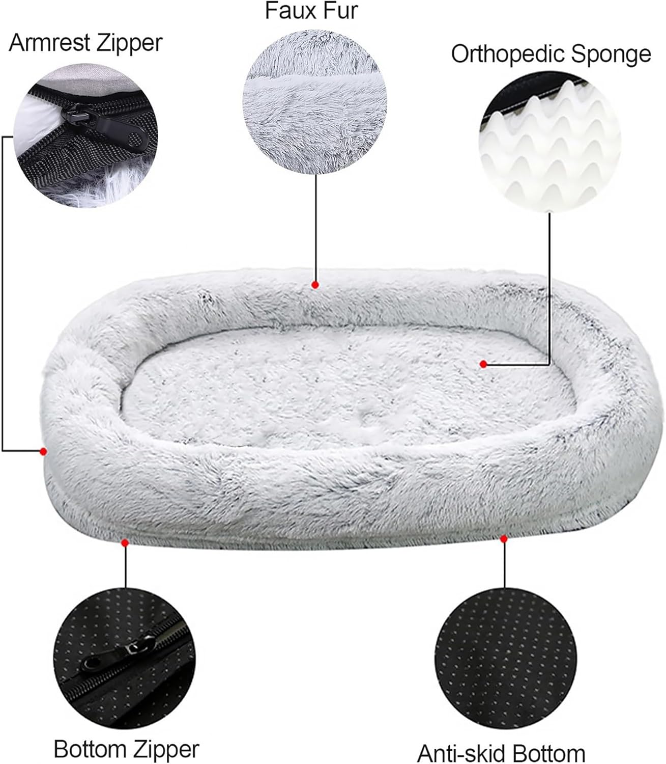 Warm & Comfortable Human Sized Dog Bed | Human Dog Bed for Adults & Furry Friends | Bean Bag Dog Bed | Human Size Dog Bed for Adults | Giant Dog Bed for Humans & Pets | Detachable Couch Washable Gray