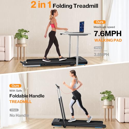 Walking Pad, Under Desk Treadmill with Incline, Portable Walking Pad Treadmill for Home and Office with APP & Remote Control and Smart Voice Control, 320+ lbs Capacity