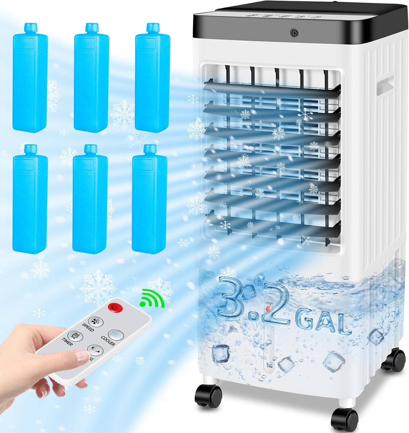 Portable Air Conditioners Windowless,2024 Upgraded Room Air Conditioners,3 IN 1 Swamp Cooler,Ac Unit with 3 Gal Water Tank,Timer,3 Speeds,70° Oscillation,Air Cooler for Room Kitchen Bedroom