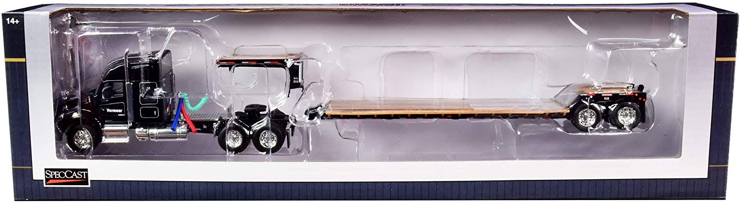 Kenworth T880 Tractor Truck Vermeer Black with Lowboy Trailer 1:64 Diecast Model - SpecCast - VMR001